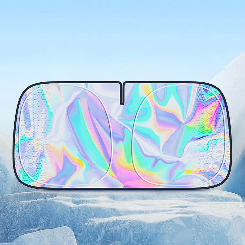 Car Laser Sun Shade – Titanium Silver Thermal Shroud for Windshield | UV Protection & Heat Insulation