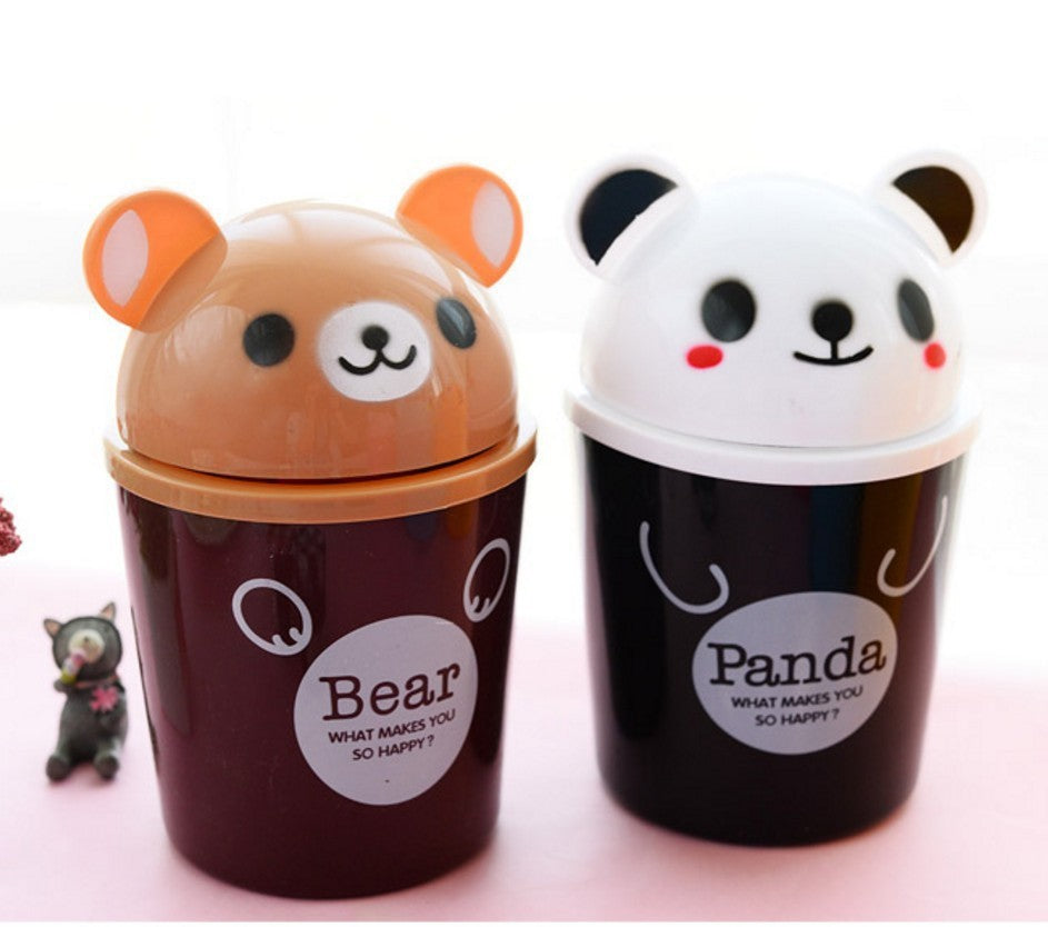 Mini Cartoon Desktop Trash Can | Push-Type Covered Waste Bin for Kitchen, Office & Living Room | Creative Small Trash Barrel