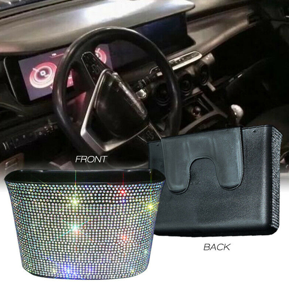 Luxury Car Trash Can Hanging Type Diamond Crystal Car Storage Box Organizer