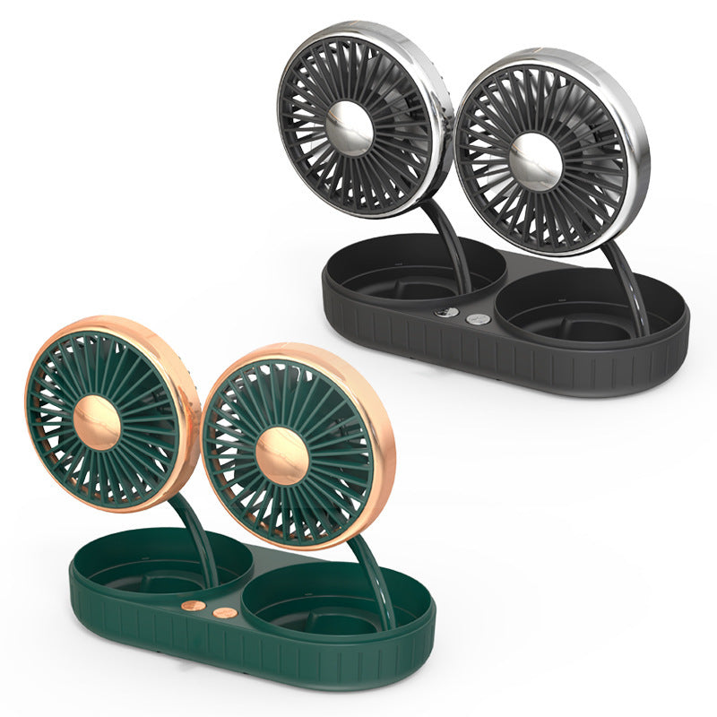 Double-Headed USB Car Fan – Flexible Hose Dual Head Cooling Fan for Car Interior, Dashboard & Desktop Use