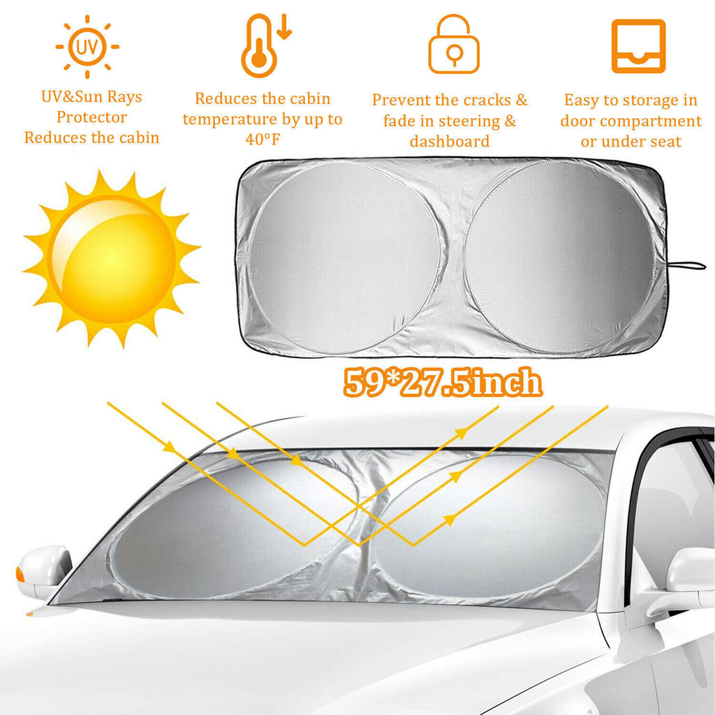 Foldable Car Windshield Sun Shade Front & Rear UV Blocker Compact Reflective Visor for Cars