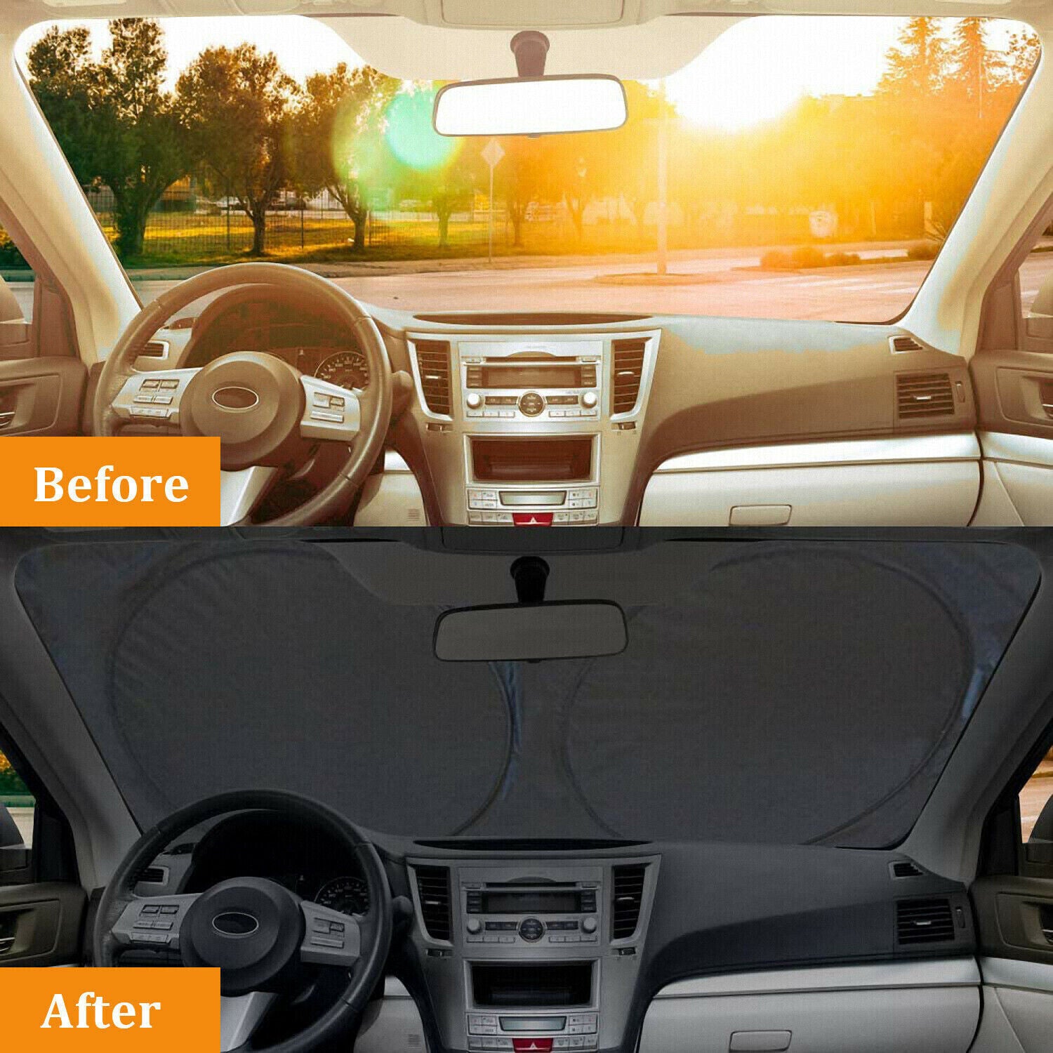 Foldable Car Windshield Sun Shade Front & Rear UV Blocker Compact Reflective Visor for Cars