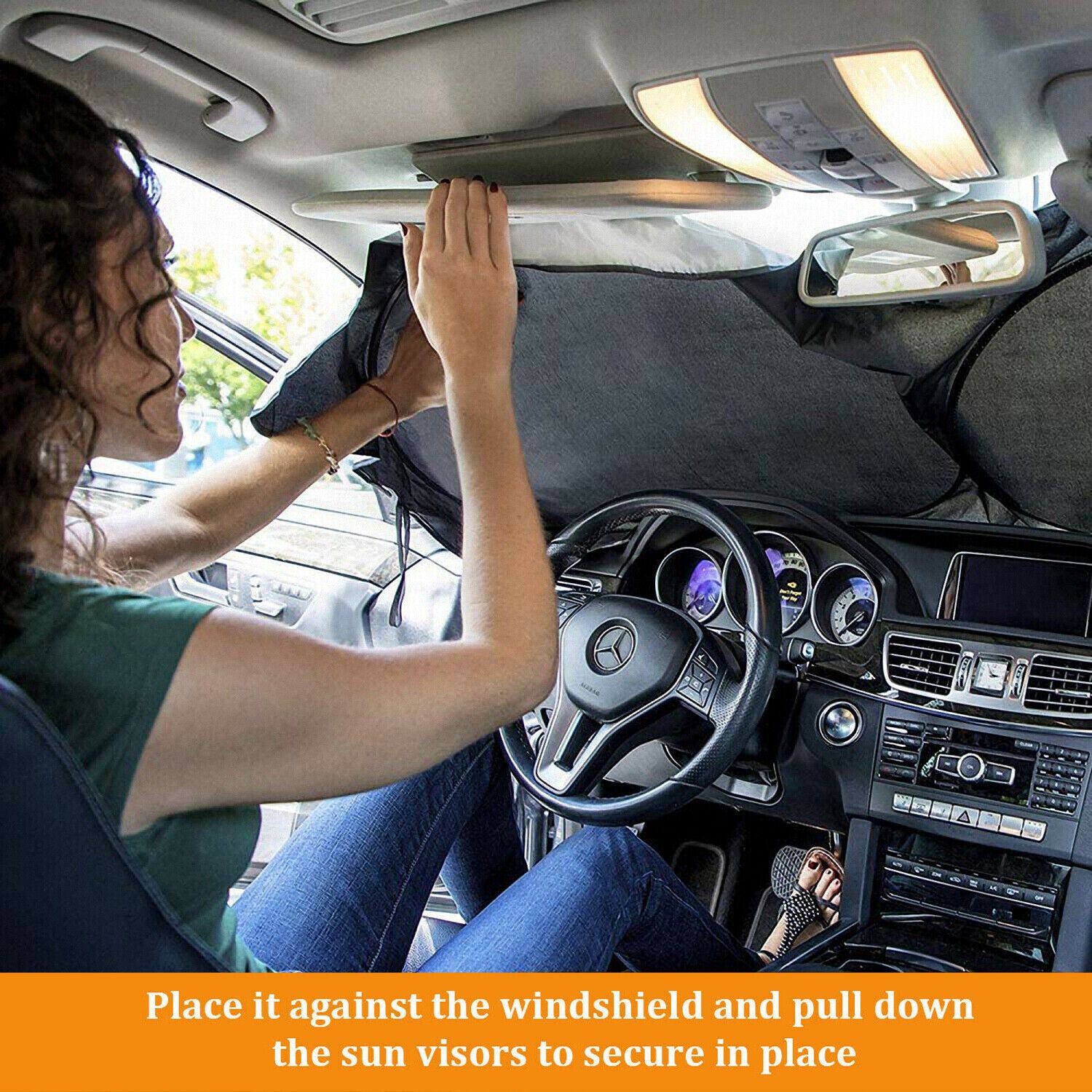 Foldable Car Windshield Sun Shade Front & Rear UV Blocker Compact Reflective Visor for Cars