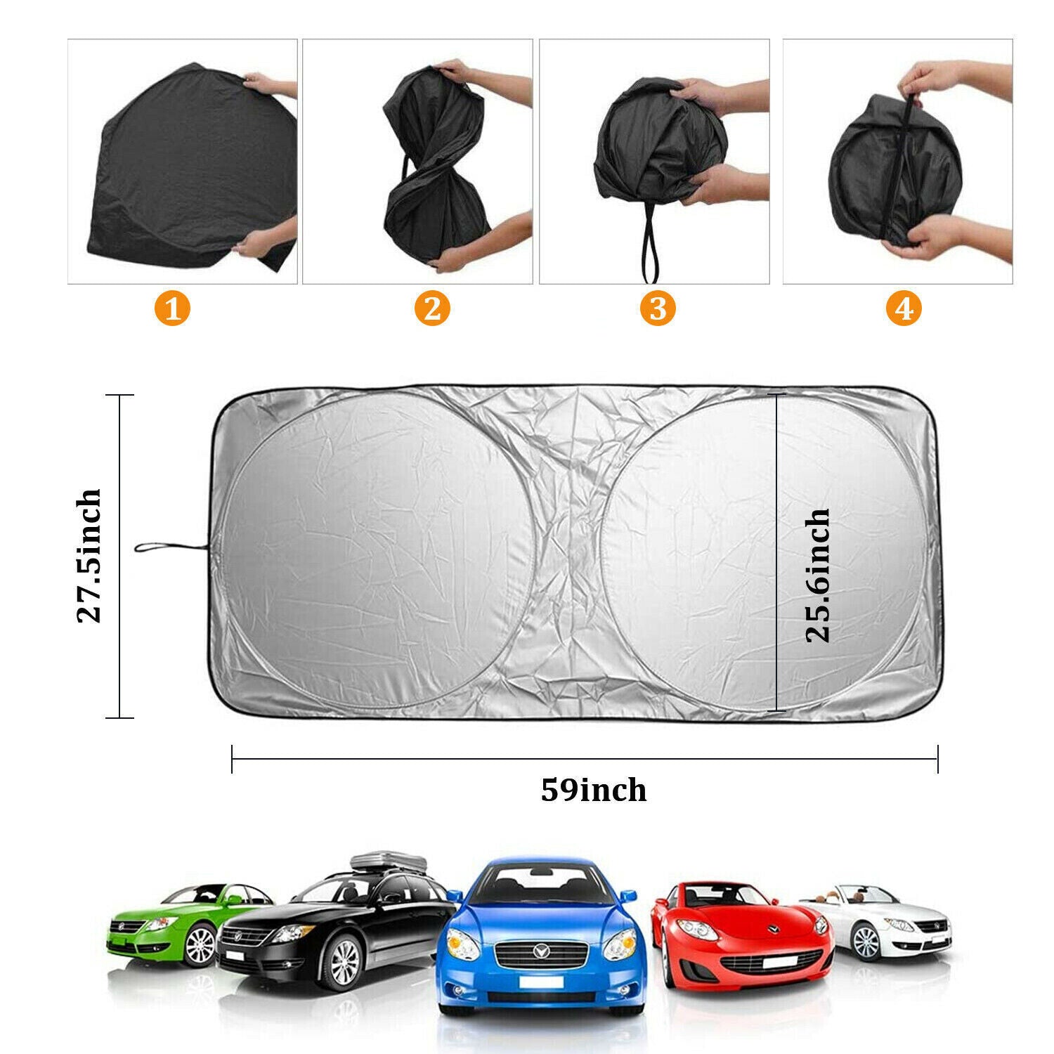 Foldable Car Windshield Sun Shade Front & Rear UV Blocker Compact Reflective Visor for Cars