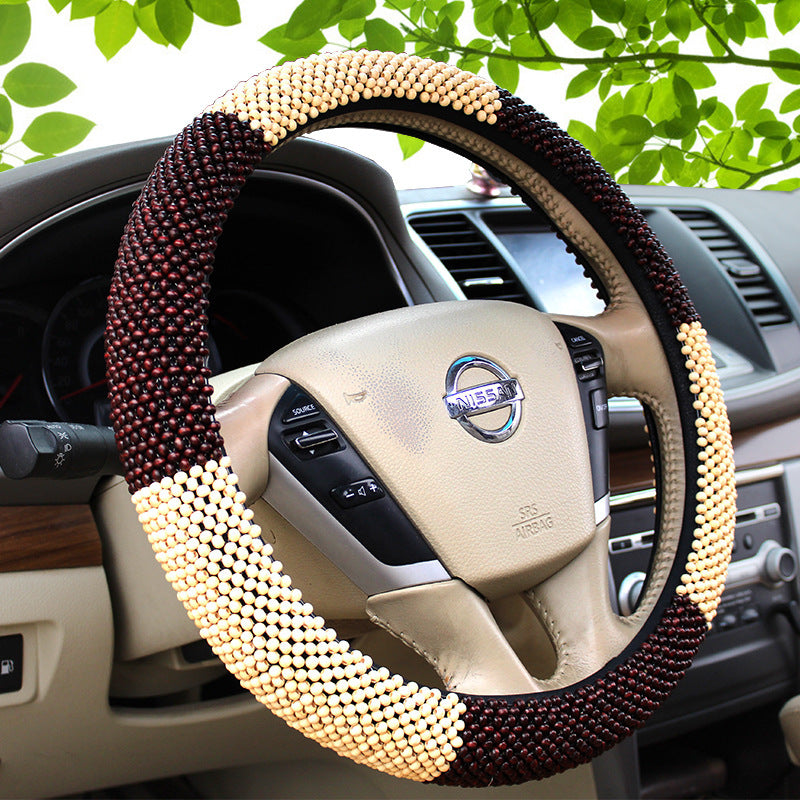 Wooden Bead Steering Wheel Cover Breathable, All-Season Grip Stylish Car Interior Accessory