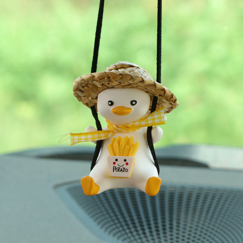 Cute Duck Car Pendant – Anime Swing Rearview Mirror Ornament | Adorable Interior Decoration & Gift for Girls