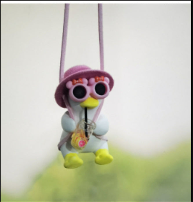 Cute Duck Car Pendant – Anime Swing Rearview Mirror Ornament | Adorable Interior Decoration & Gift for Girls