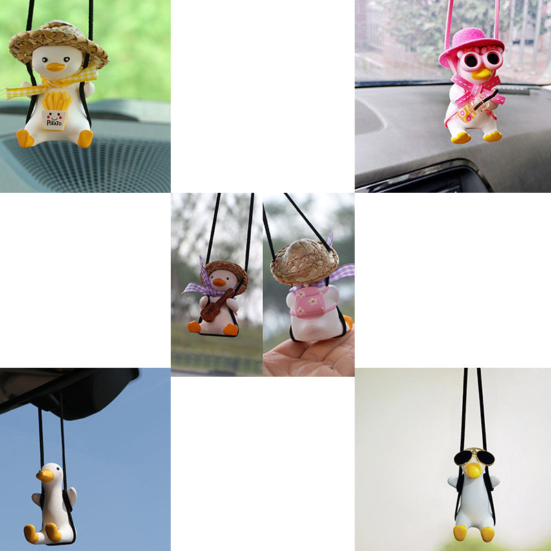 Cute Duck Car Pendant – Anime Swing Rearview Mirror Ornament | Adorable Interior Decoration & Gift for Girls