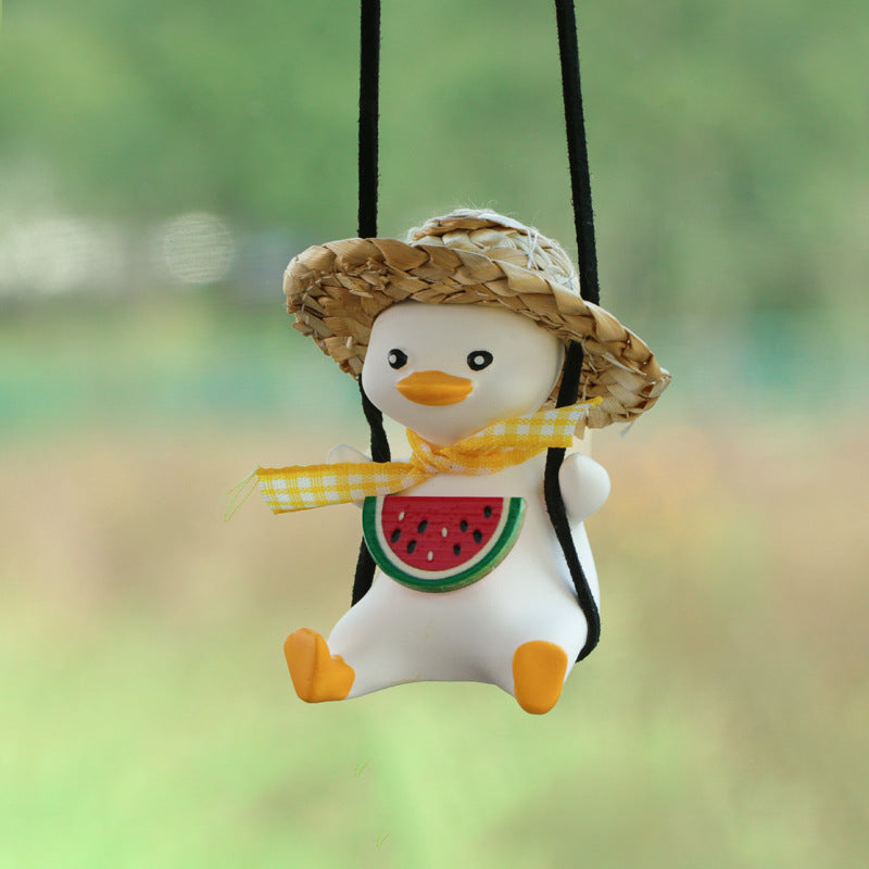 Cute Duck Car Pendant – Anime Swing Rearview Mirror Ornament | Adorable Interior Decoration & Gift for Girls