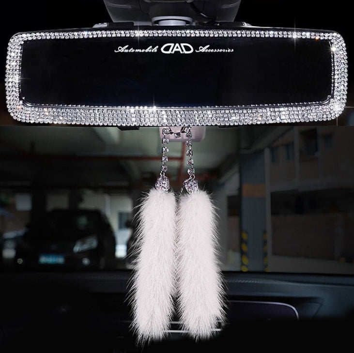 Car Rearview Mirror Bling Cover Crystal Diamond Decor for Women Sparkly Auto Interior Accessory