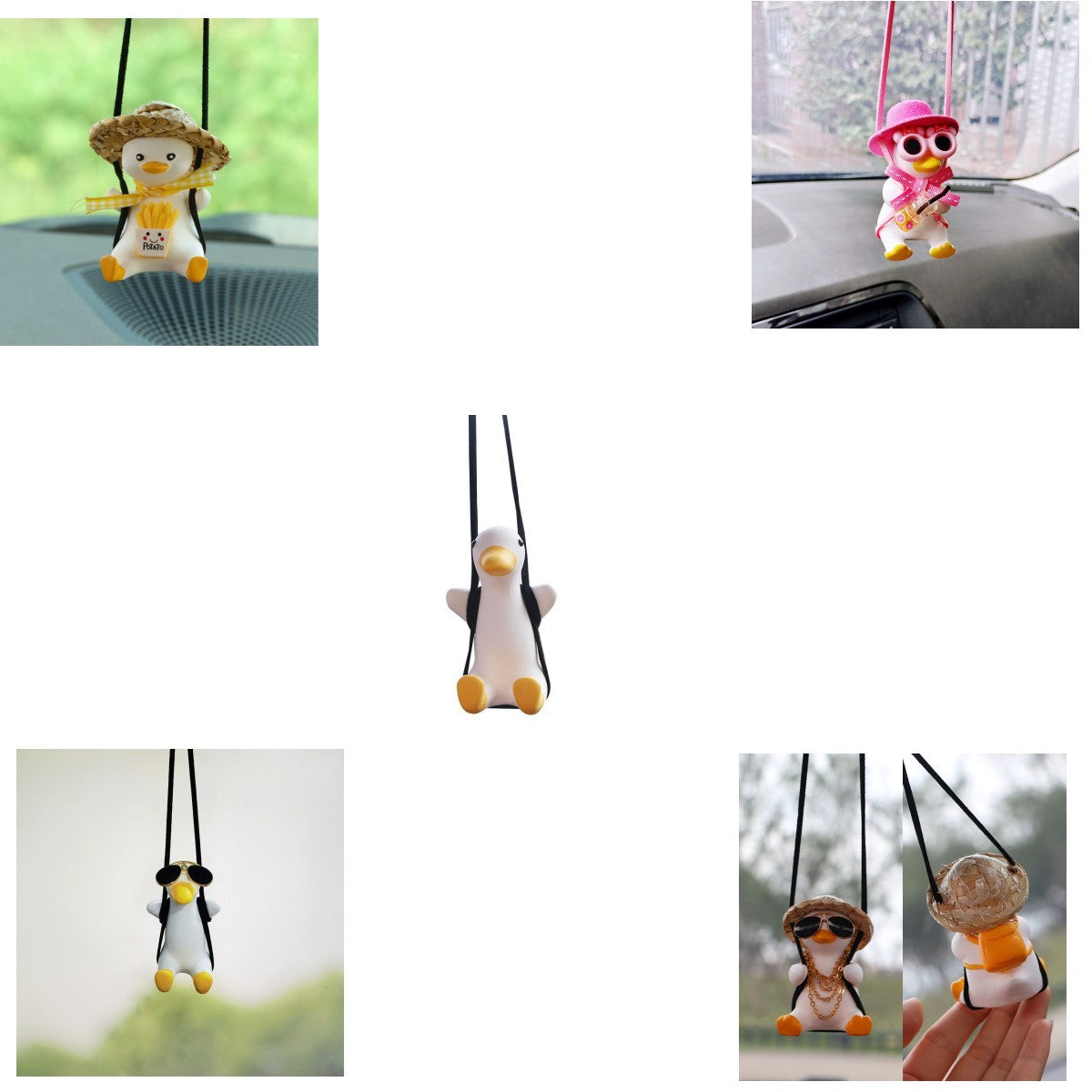 Cute Duck Car Pendant – Anime Swing Rearview Mirror Ornament | Adorable Interior Decoration & Gift for Girls