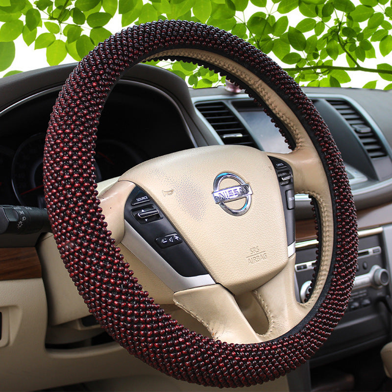 Wooden Bead Steering Wheel Cover Breathable, All-Season Grip Stylish Car Interior Accessory