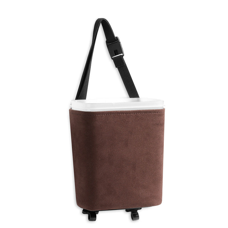 Luxury Microfiber Car Trash Can Mounted Car Trash Bin with Hook & Net Storage Organizer