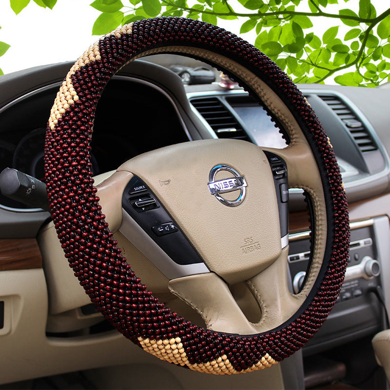 Wooden Bead Steering Wheel Cover Breathable, All-Season Grip Stylish Car Interior Accessory