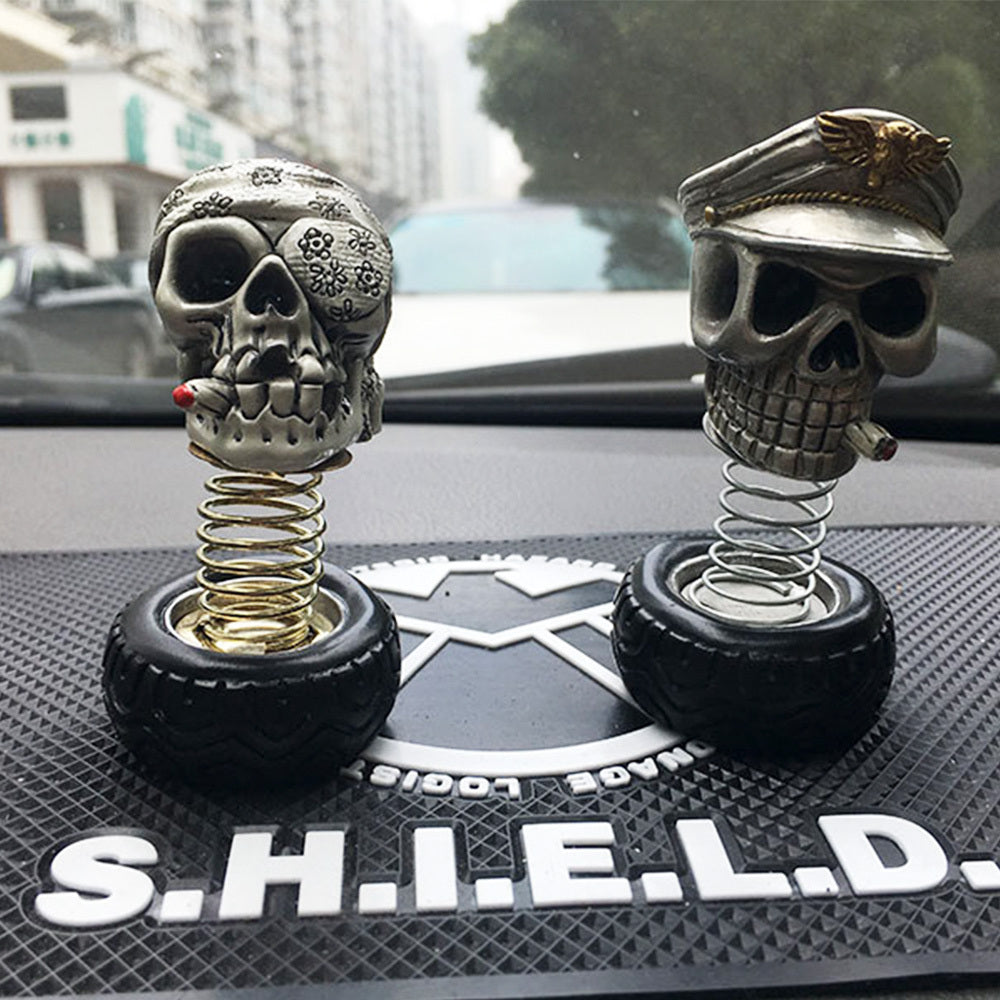 Car Skull Shaking Head Ornament | Halloween Car Interior Decoration | Funny Swing Skull Dashboard Accessory