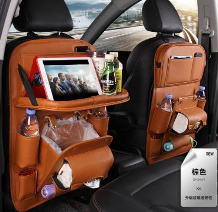 PU Leather Car Seat Organizer – Multifunction Back Seat Storage Bag with Tray, Tissue Box & Trash Can