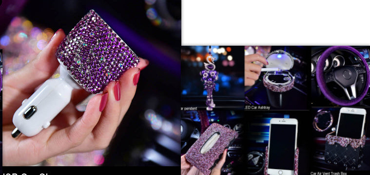 Luxury Car Accessories for Women | Crystal Diamond Aromatherapy Decor | Car Interior Air Freshener Set