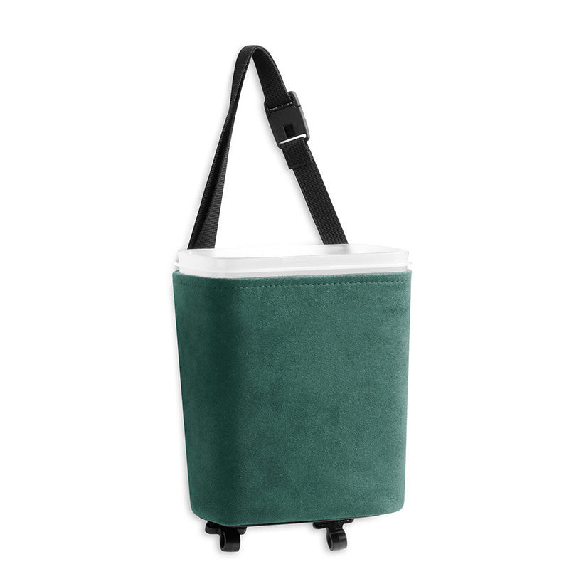 Luxury Microfiber Car Trash Can Mounted Car Trash Bin with Hook & Net Storage Organizer