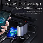 100W Metal Car Charger Super Fast Charging USB & Type-C Cigarette Lighter Adapter with Retractable Cable