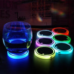 Colorful LED Car Cup Holder Coaster Solar & USB Charging Non-Slip Light-Up Ambient Car Interior Atmosphere Light