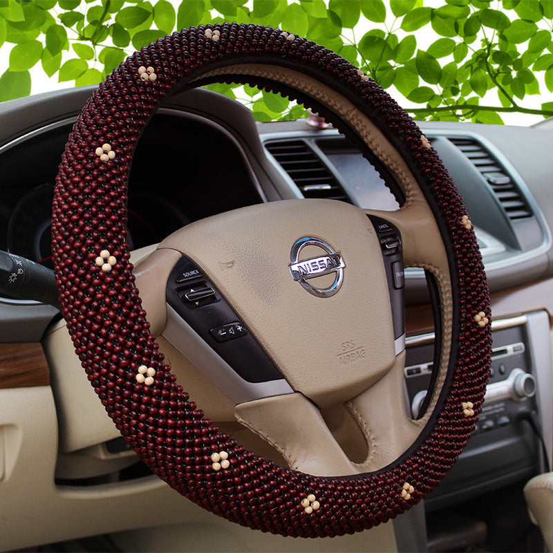 Wooden Bead Steering Wheel Cover Breathable, All-Season Grip Stylish Car Interior Accessory