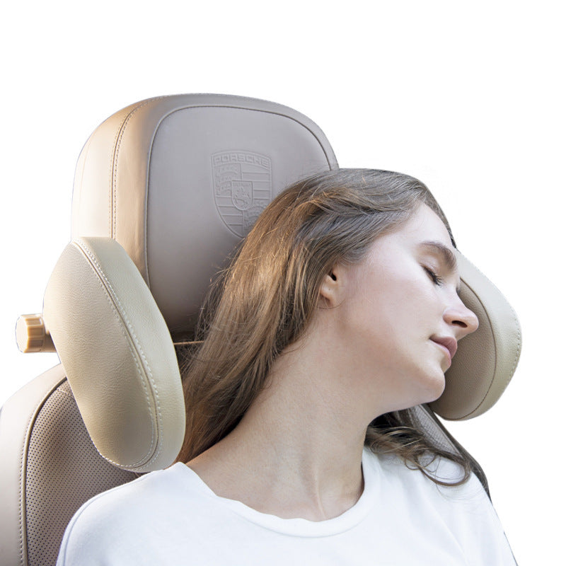 Adjustable Car Headrest Pillow | PU Leather Neck Support Cushion for Travel | Universal Soft Car Seat Sleep Headrest